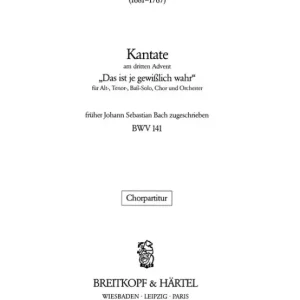Das ist je gewisslich wahr - Kantate Nr.141 BWV141 Abverkauf
