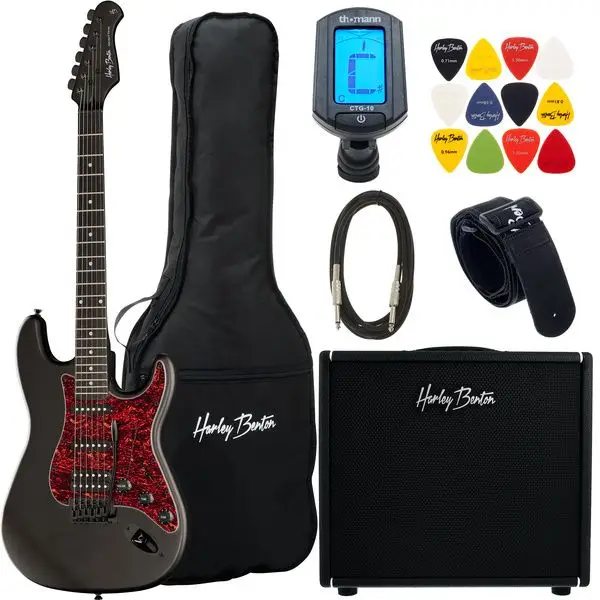 Zertifiziert Harley Benton ST-20HSS SBK DNAFX AmP20 Set